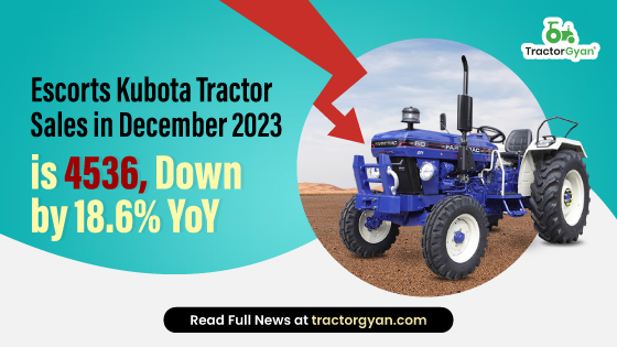 Escorts Kubota Tractor Sales in December 2023 is 4536, Down by 18.6% YoY image
