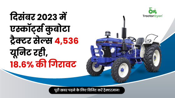 दिसंबर 2023 में एस्कॉर्ट्स कुबोटा ट्रैक्टर सेल्स 4,536 यूनिट रही, 18.6% की गिरावट image