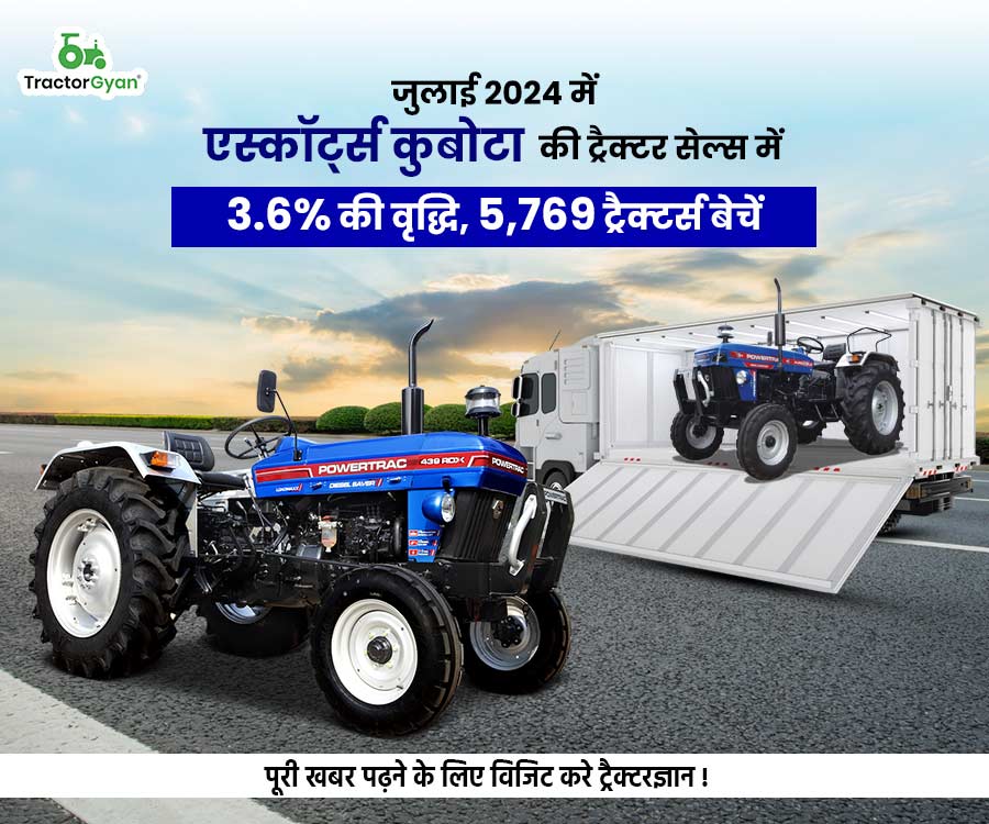 जुलाई 2024 में एस्कॉर्ट्स कुबोटा की ट्रैक्टर सेल्स में 3.6% की वृद्धि, 5,769 ट्रैक्टर्स बेचें image