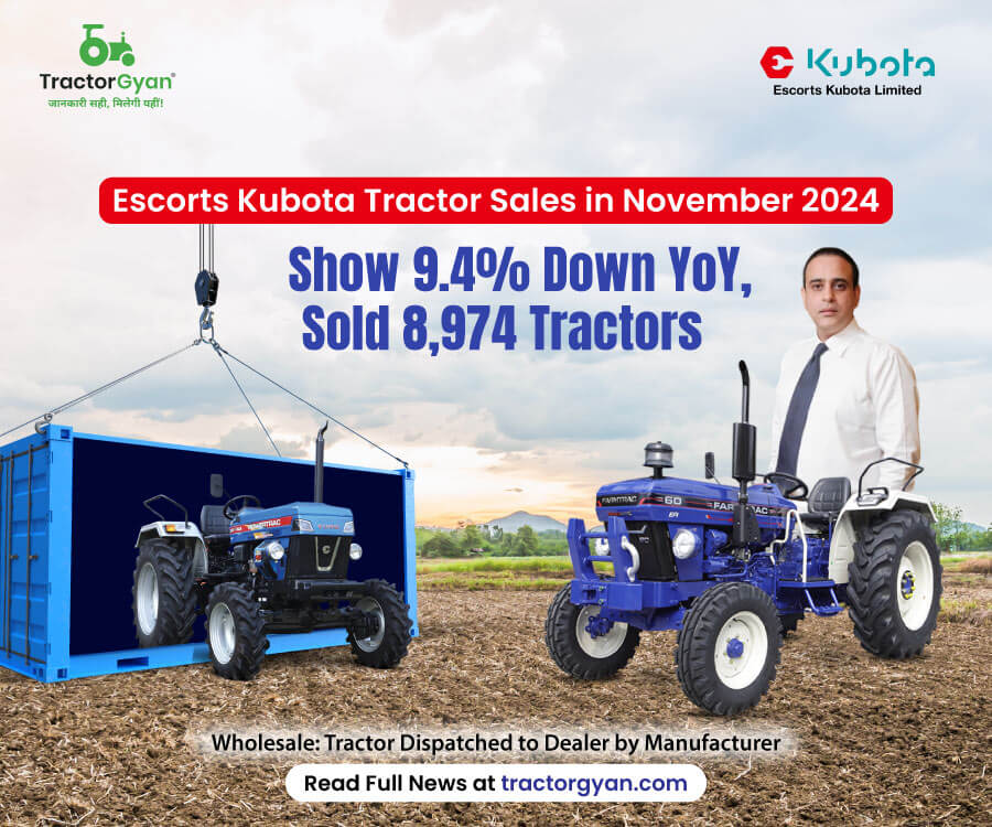 Escorts Kubota Tractor Sales in November 2024 Show 9.4% Down YoY, Sold 8,974 Tractors image