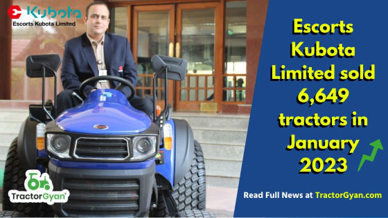 Escorts Kubota registers growth with monthly sales of  6,649 tractors in January 2023, Up 16.5% YoY image